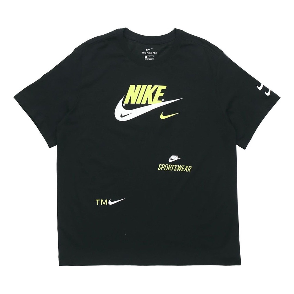Nike Black Crewneck Short Sleeve Tee Neon Logos Men medium cotton